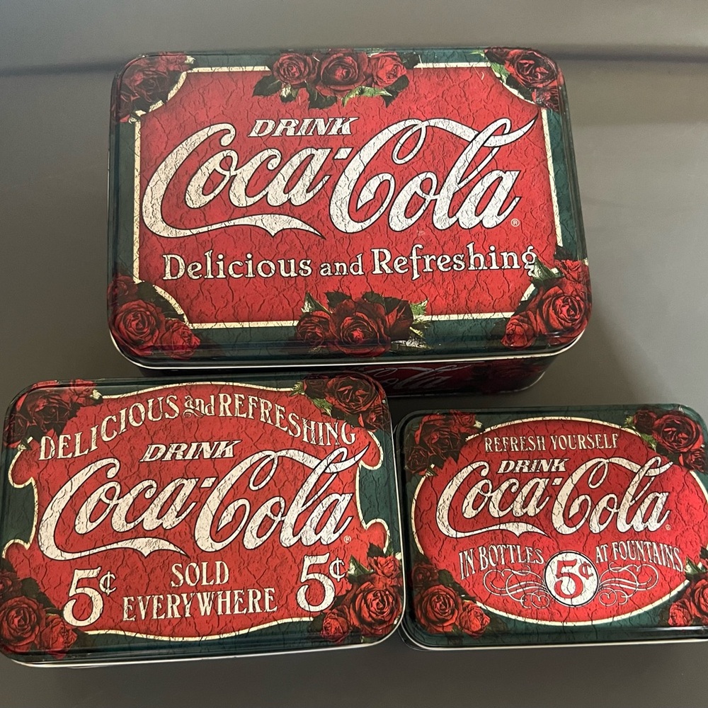 Vintage Set of 3 Coca Cola Advertising Nesting Tins Vandor Salt Lake City Utah - Picture 1 of 4